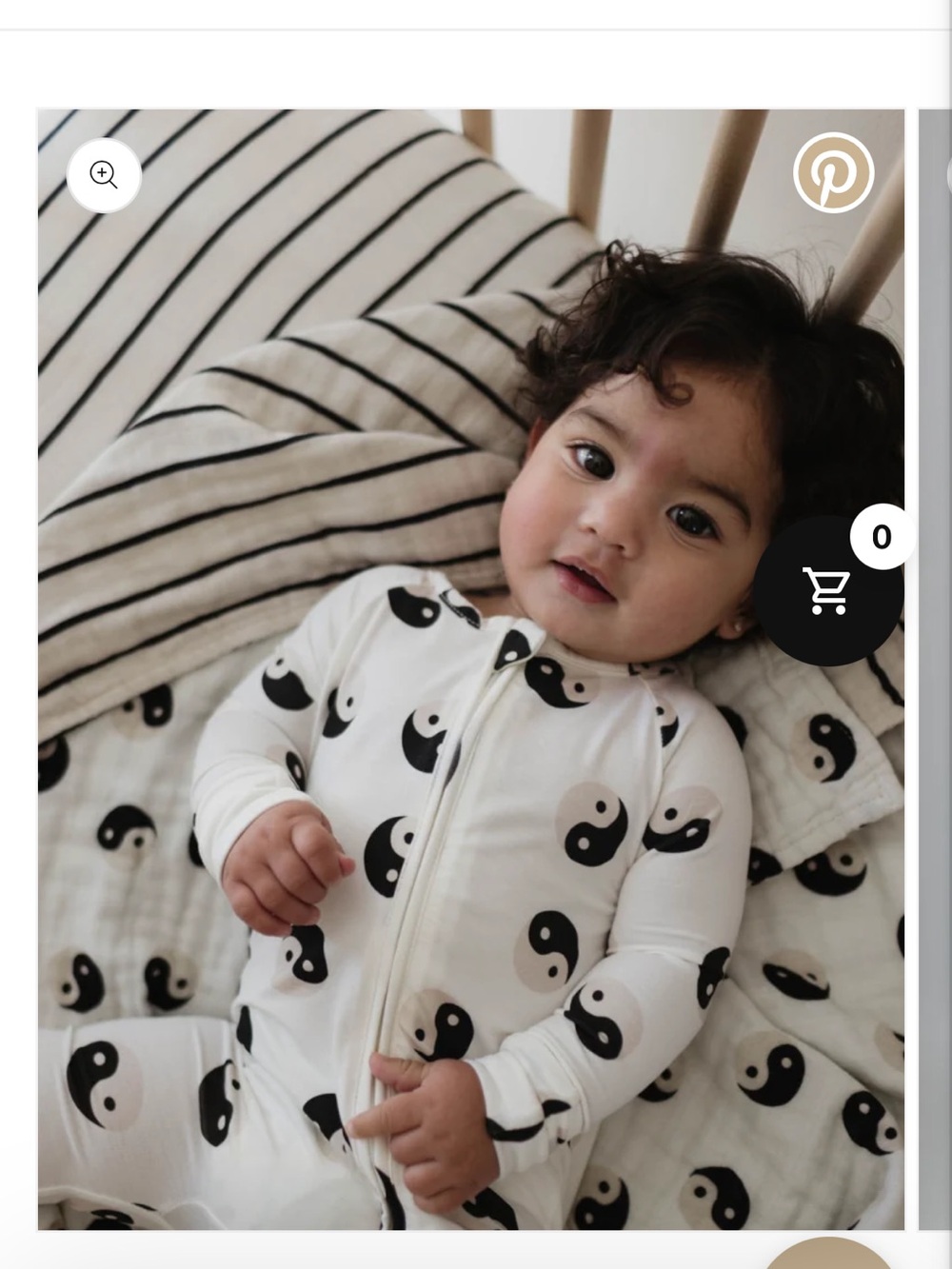 Infant Zip-Front One-Piece in White with Black Yin Yang Print